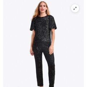 NWT Draper James Flutter Sleeve Top in Black Sequins